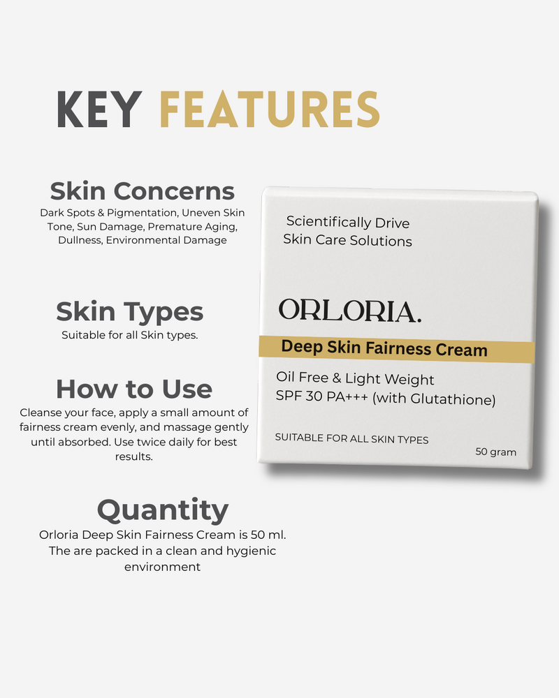 Deep Skin Fairness Cream with SPF 30+++ & Glutathione