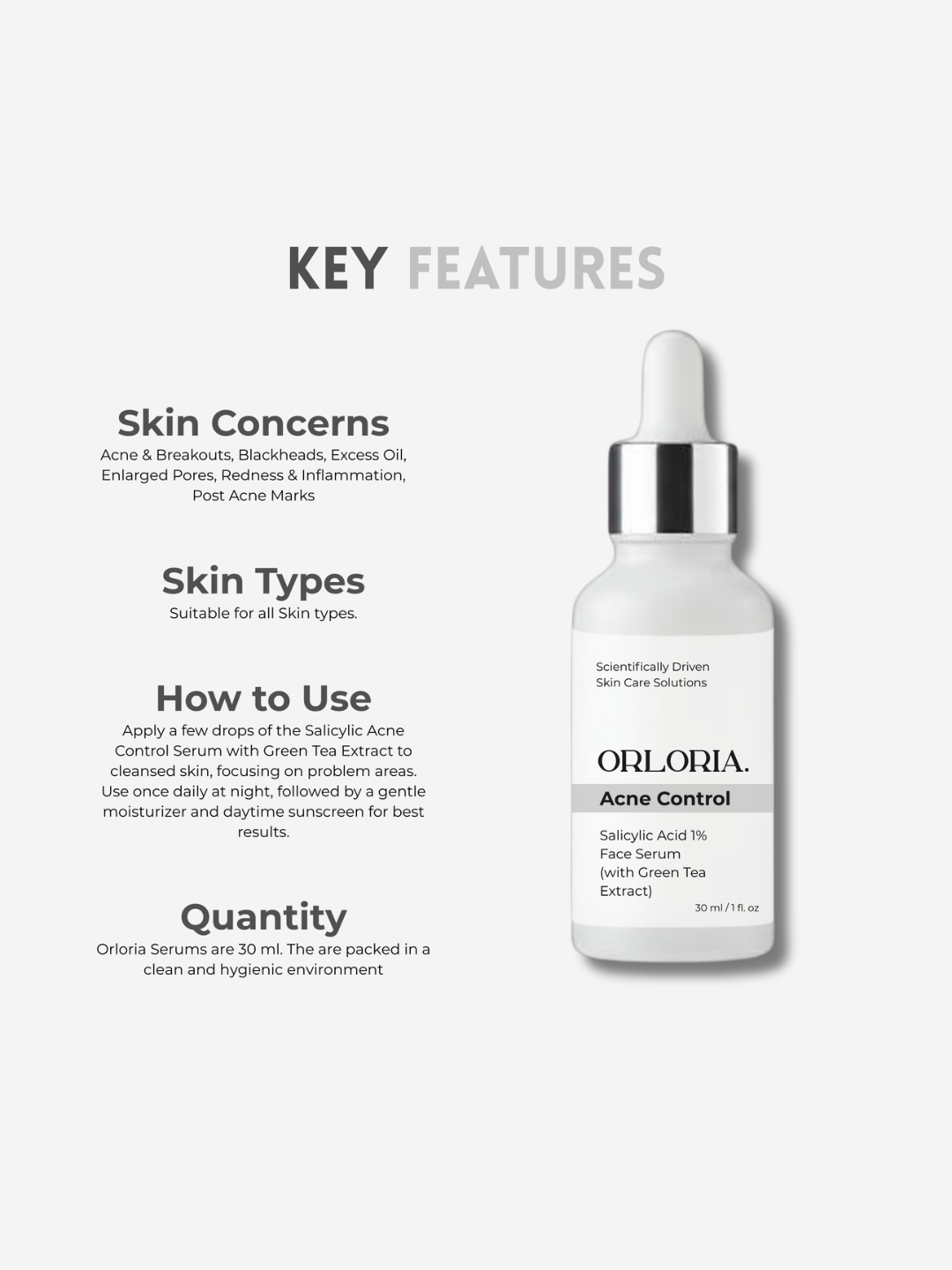 Salicylic Acid 1% Acne Face Serum with Green Tea Extract